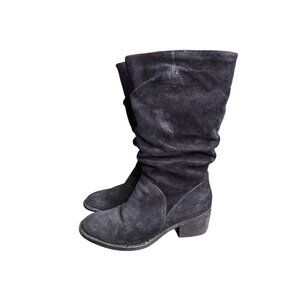 Born Doyle Women's Size 8 Black Distressed Suede Slouch Boots Low Heel